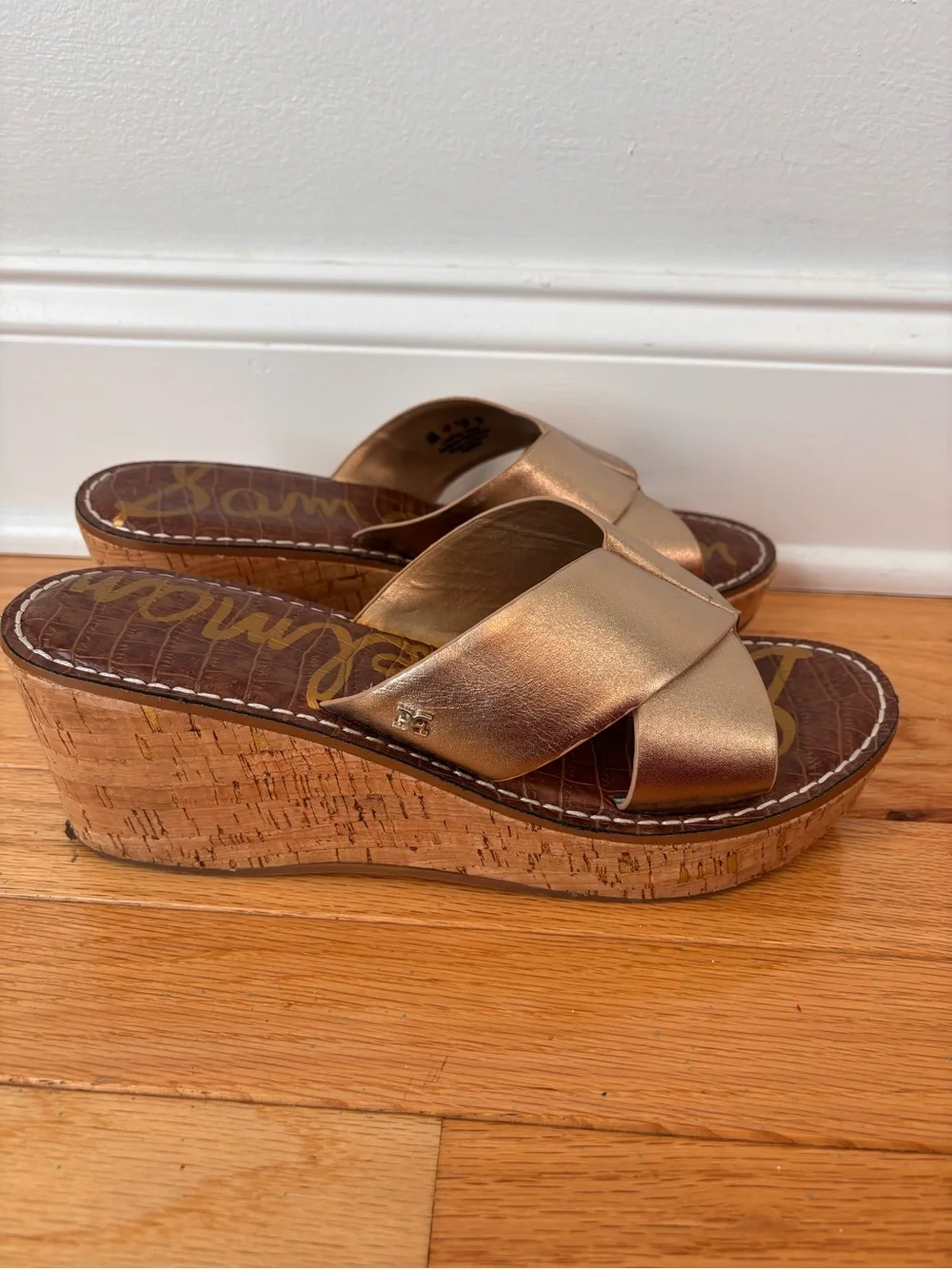 Sam Edelman Remini Wedge Sandals Gold Cork Platform Women’s Size 10